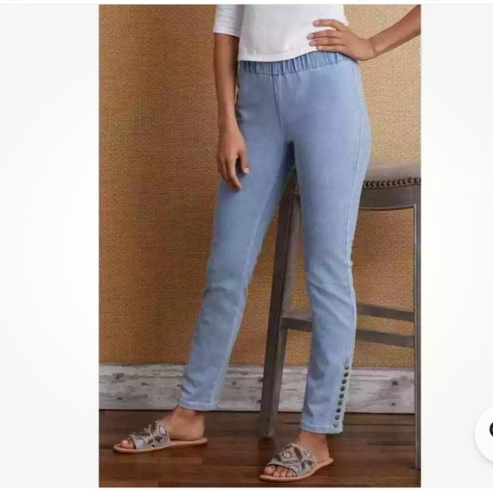 Soft Surroundings Blue distressed metro tummy control pull on Jeggings